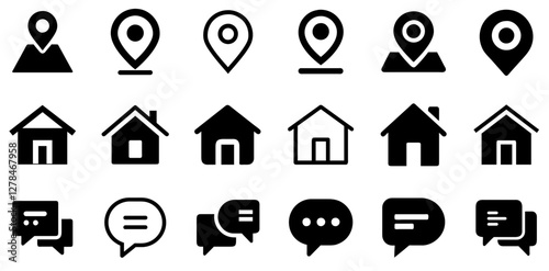 "Location, Home, and Chat Vector Icon Set – Connection, Comfort, and Communication"