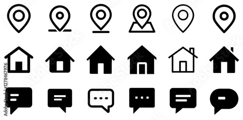 "Location, Home, and Chat Vector Icon Set – Connection, Comfort, and Communication"