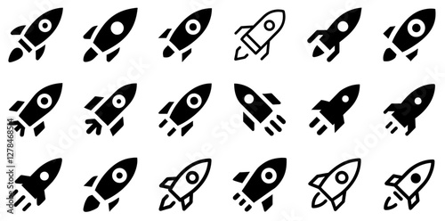 "Rocket Vector Icon Set – Dynamic Space Exploration and Innovation"