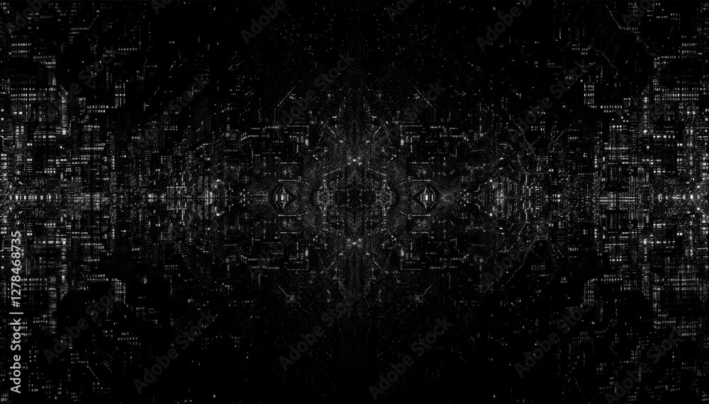 Symmetrical Technological Pattern in Intricate Black and White Design with Copy Space Symmetrical Technological Pattern in Intricate Black and White Design with Copy Space