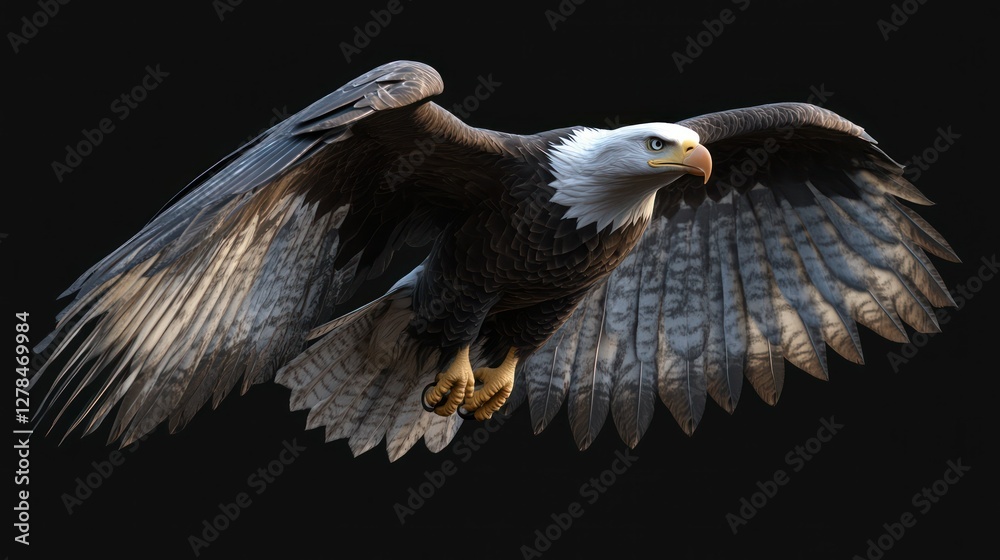 Obraz premium Bald eagle soaring, dark background, wildlife