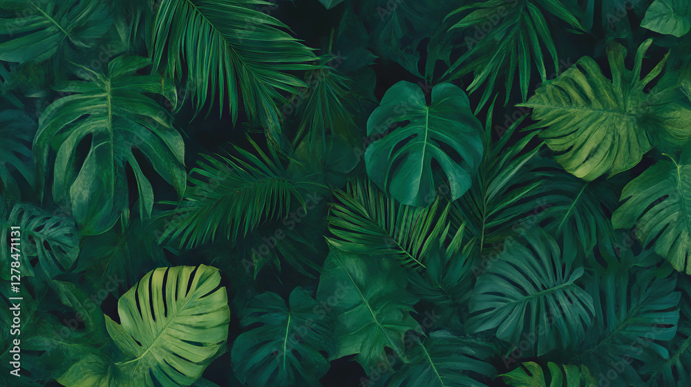 Fototapeta premium Lush tropical forest texture with dense green foliage for design
