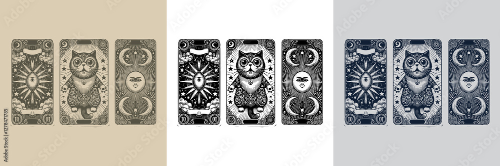 Obraz premium dark fantasy cat vector playing card tattoo design