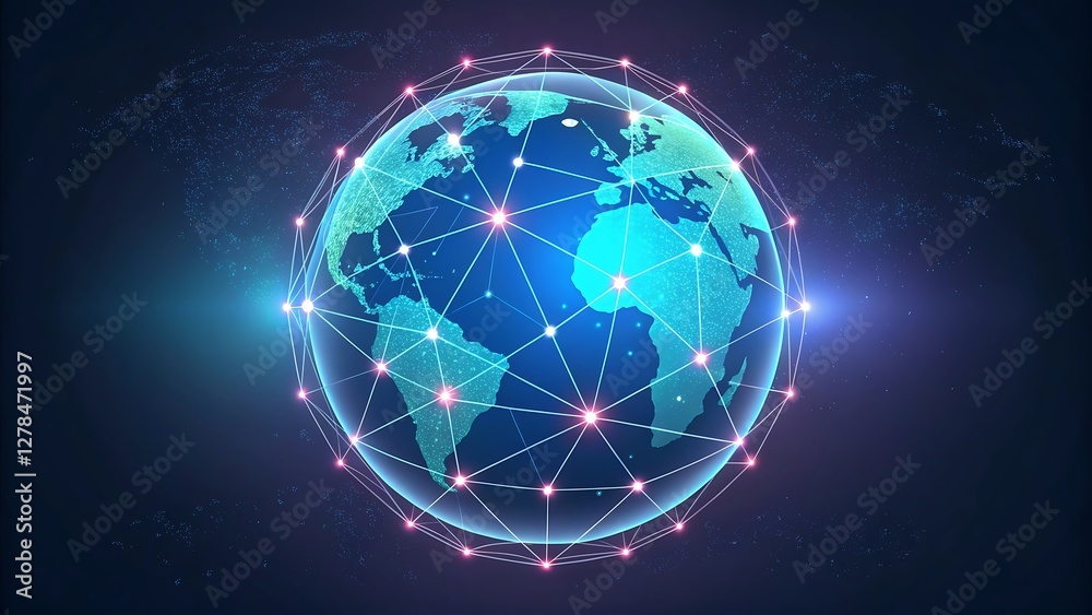 Obraz premium Global Network Connectivity: Digital World Map Visualization