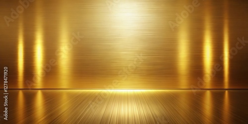 A sleek, metallic gold surface with a subtle sheen, reflecting the warm glow of a sunlit room