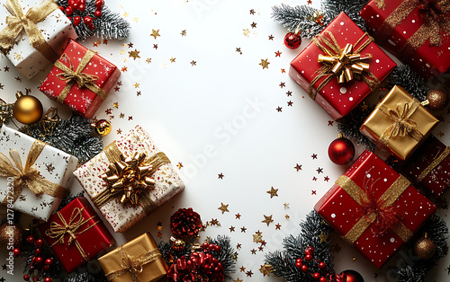 Festive Red and Gold Christmas Gift Box Design  
