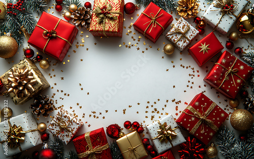 Festive Red and Gold Christmas Gift Box Design  
