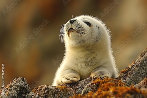 Baby Seal on Rocks, Coastal Scene, Wildlife, Nature's Beauty