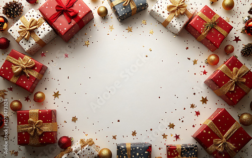 Festive Red and Gold Christmas Gift Box Design  
