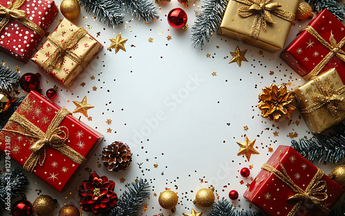 Festive Red and Gold Christmas Gift Box Design  

