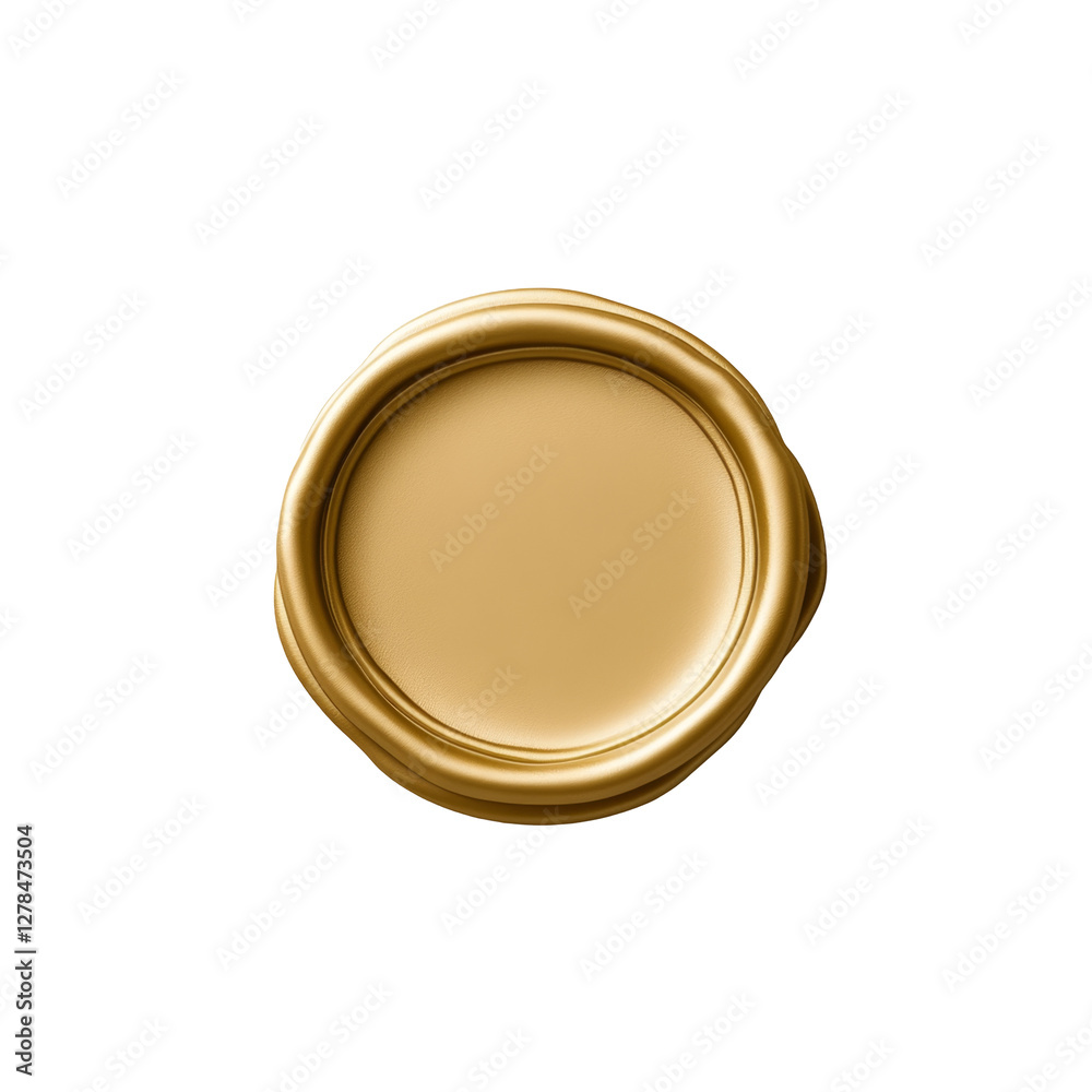 Circular decorative golden seal embossed design with reflective and smooth metallic finish Circular decorative golden seal embossed design with reflective and smooth metallic finish