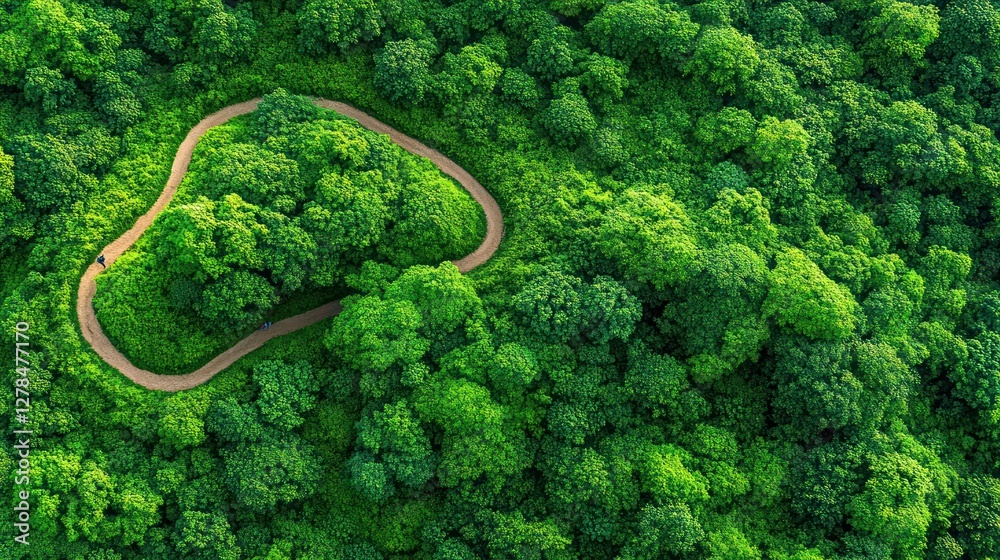 Aerial View of Serene Winding Road Through Lush Green Forest Aerial View of Serene Winding Road Through Lush Green Forest