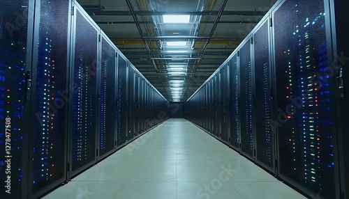 Server Room Interior, Data Center, Corridor, Technology, Infrastructure
