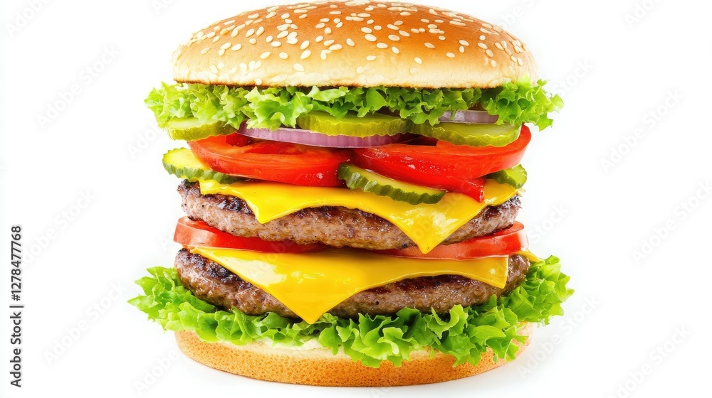 Delicious Double Cheeseburger with Fresh Toppings Delicious Double Cheeseburger with Fresh Toppings
