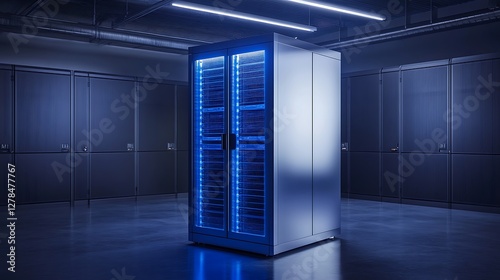 Server Rack in Dark Data Center