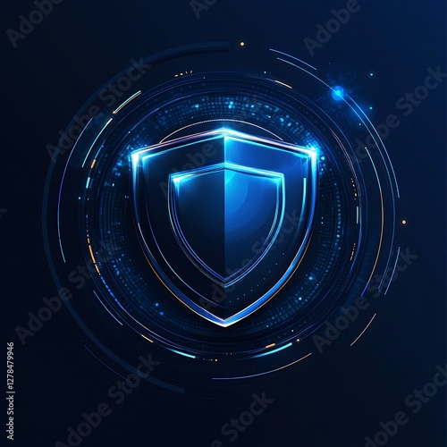 Abstract glowing shield graphic, digital protection