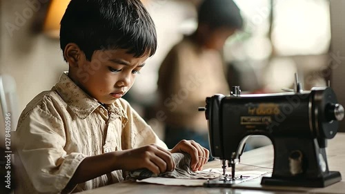 Child labor in sweatshop environment with harsh conditions