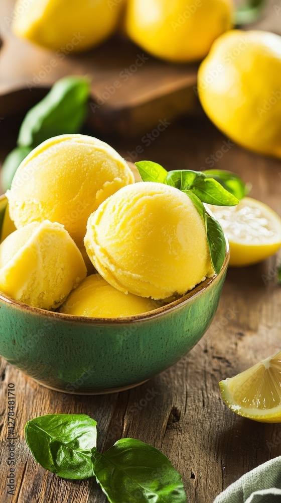 Lemon Sorbet: A Refreshing Summer Treat, Exquisitely Presented in a Bowl Lemon Sorbet: A Refreshing Summer Treat, Exquisitely Presented in a Bowl