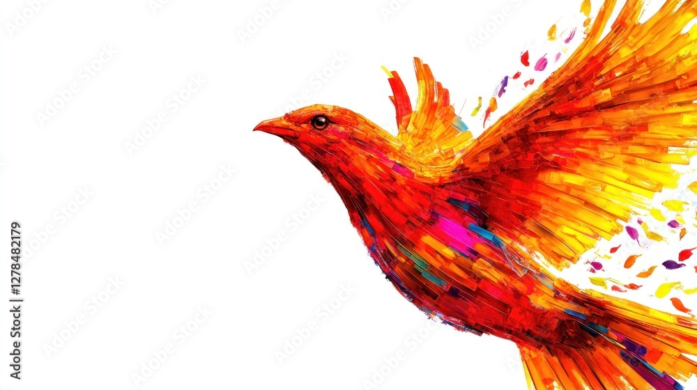 Fototapeta premium Colorful abstract painting of a bird in flight.