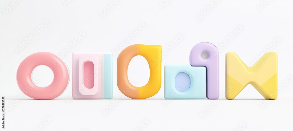 Fototapeta premium Colorful abstract shapes arranged in a row on white background.