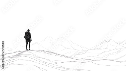 Silhouette hiker mountain top view
