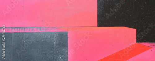 Abstract geometric wall texture with hot pink, grey, and black color blocks