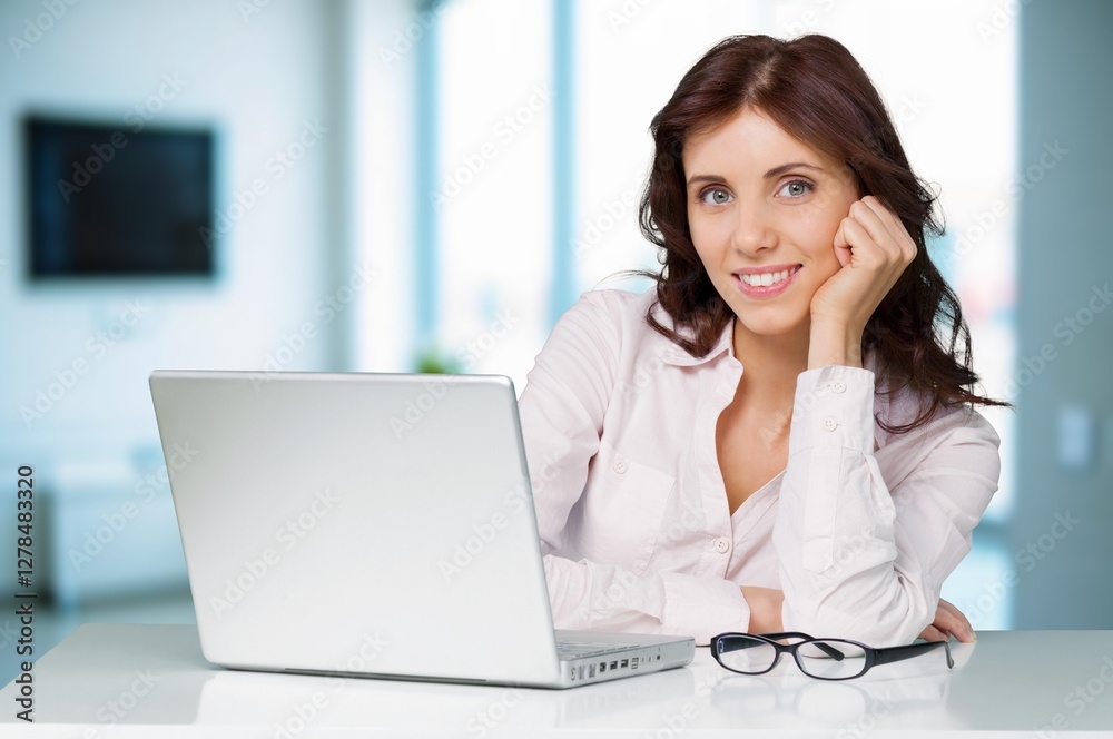 Young smart business woman work on laptop computer Young smart business woman work on laptop computer