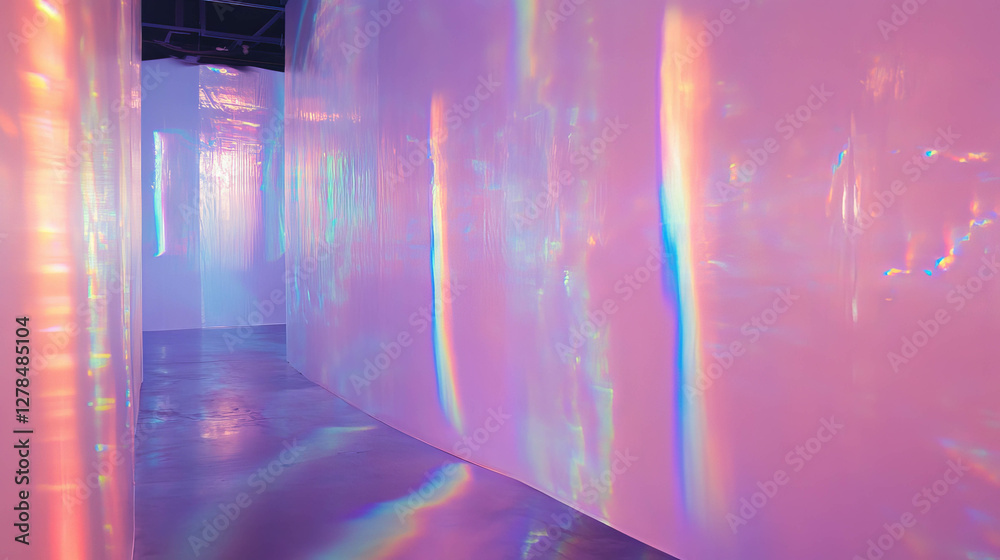 Naklejka premium Iridescent holographic wall texture with colorful light reflections