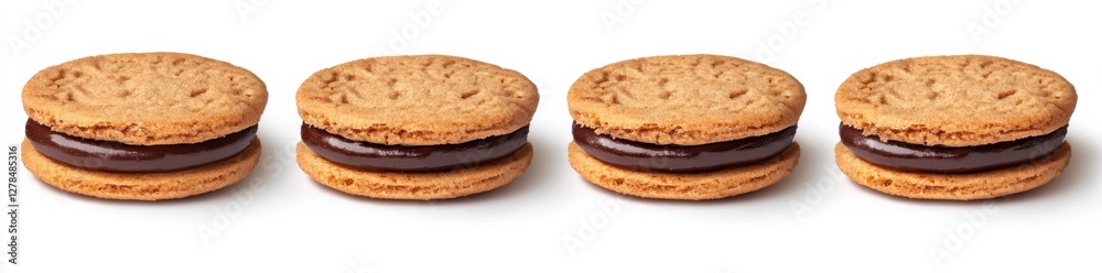 Cookies with rich chocolate filling arranged neatly on a white surface for a delightful dessert display Cookies with rich chocolate filling arranged neatly on a white surface for a delightful dessert display