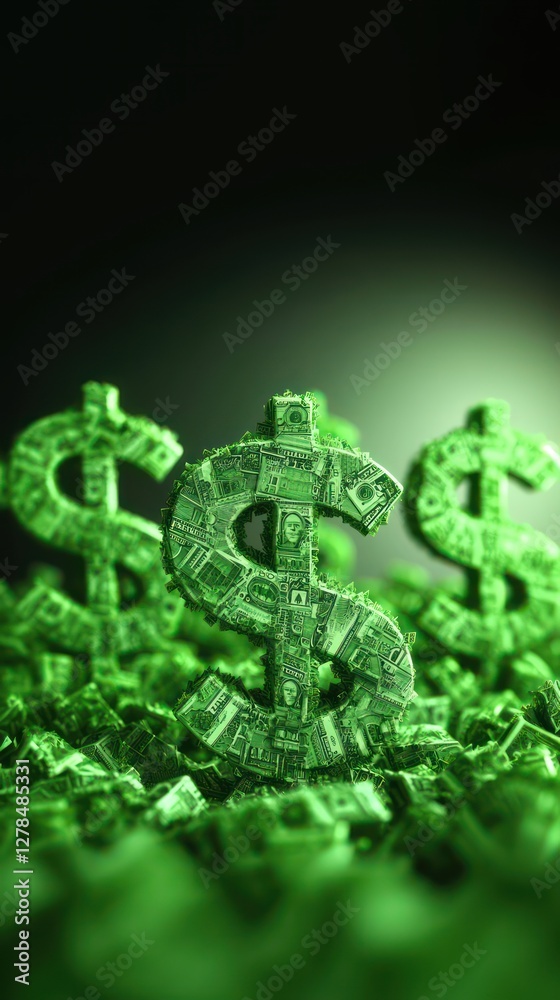 Obraz premium 3D rendering of green dollar signs made from money represents high yield savings and strategies for increasing account interest rates