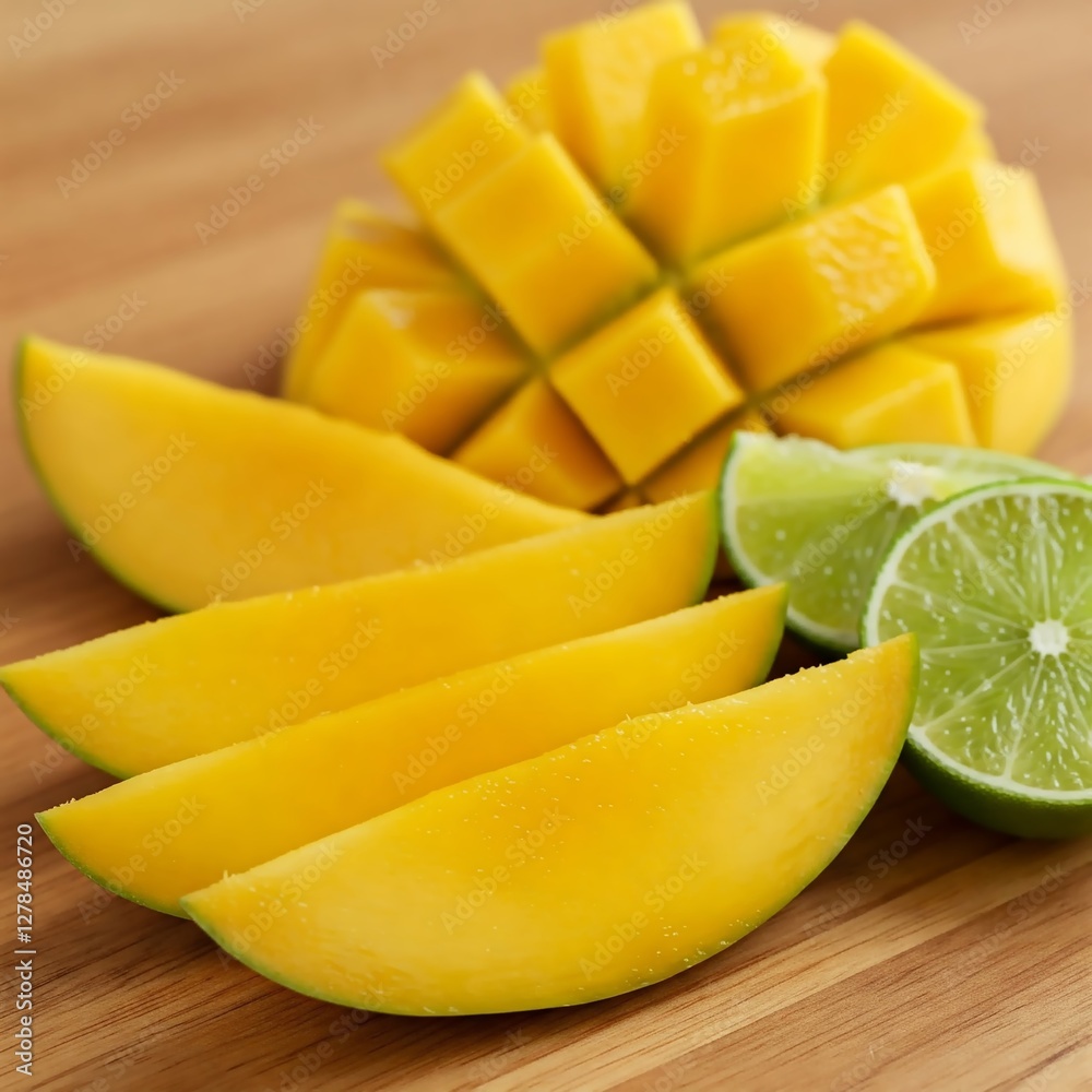 A photorealistic close-up of sliced mango and lime on a warm wooden surface. Balanced composition with space for text. Perfect for ads, blogs, and UI/UX. A photorealistic close-up of sliced mango and lime on a warm wooden surface. Balanced composition with space for text. Perfect for ads, blogs, and UI/UX.