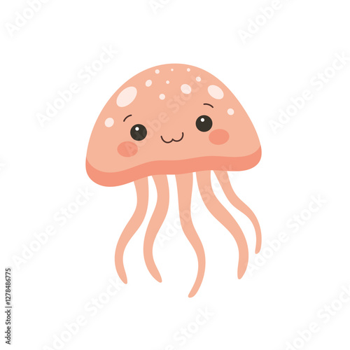 Cute cartoon jellyfish isolated on white background 