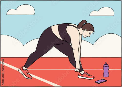 Individual Checking Their Phone While Stretching on a Track for World Obesity Day