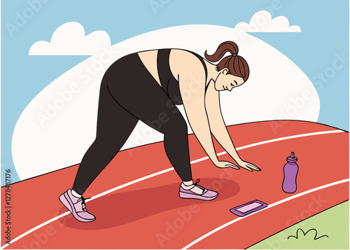 Person Preparing to Run on a Track with a Water Bottle for World Obesity Day