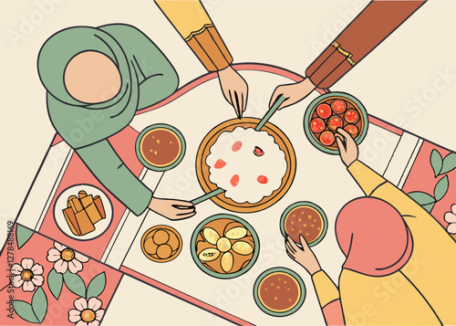Family Gathering Around a Table for Iftar During Ramadan