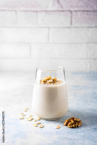 Breakfast with glass of milk