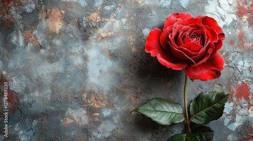 Red Rose on Textured Surface, Elegant Still Life photo