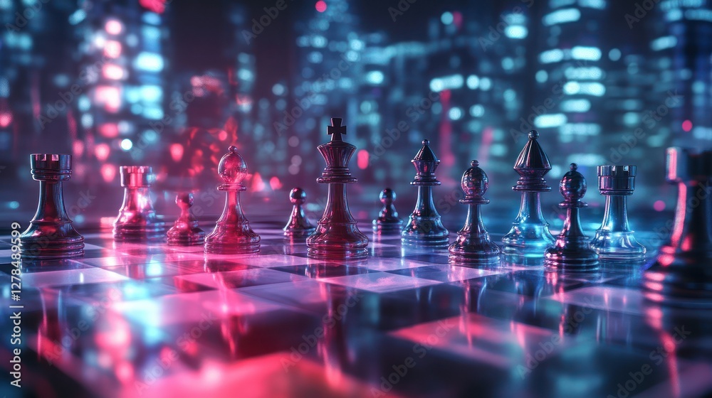 Obraz premium Cityscape Chess Game Strategy