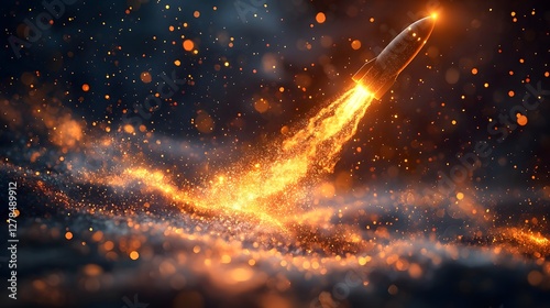 Ambitious Rocket Launch Illuminating the Night Sky with Fiery Trails of Success   Representing the drive momentum and potential of business endeavors and new opportunities