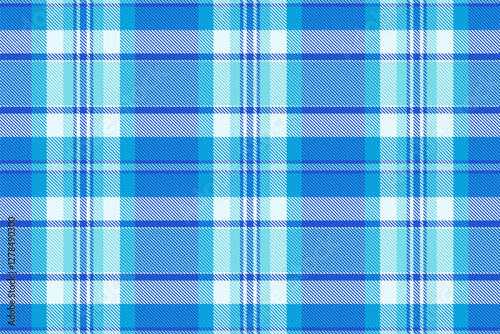 Customer tartan textile plaid, royalty seamless fabric vector. Trim background check texture pattern in cyan and blue colors.