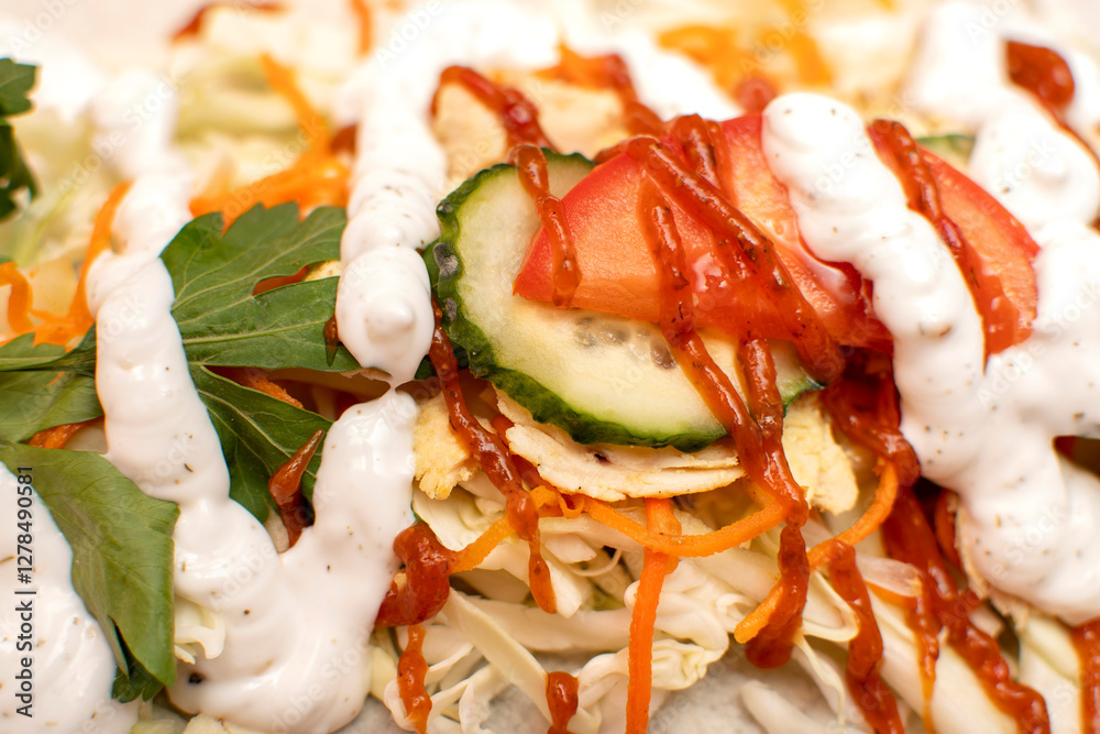 Process of preparing traditional Turkish fast food - shawarma	