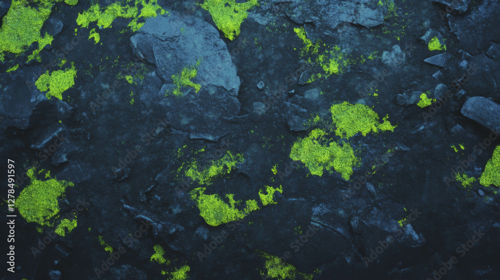 Vibrant lime green moss on weathered grey stone texture Vibrant lime green moss on weathered grey stone texture