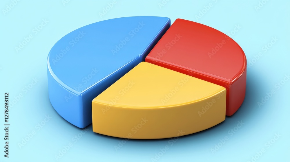 Colorful 3D pie chart with three segments representing data distribution on a blue background Colorful 3D pie chart with three segments representing data distribution on a blue background