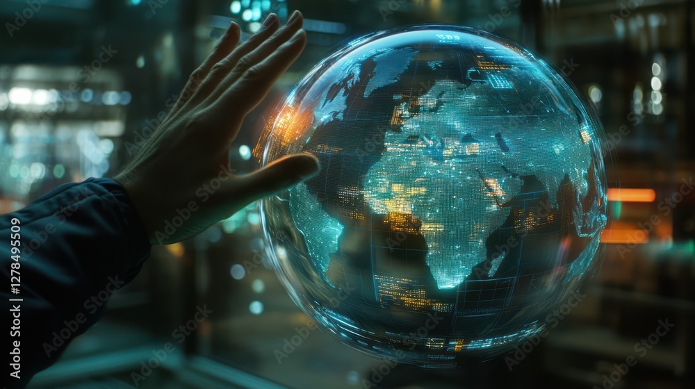 Global network, hand, city, night, future, tech, interface, innovation, display, exploration Global network, hand, city, night, future, tech, interface, innovation, display, exploration