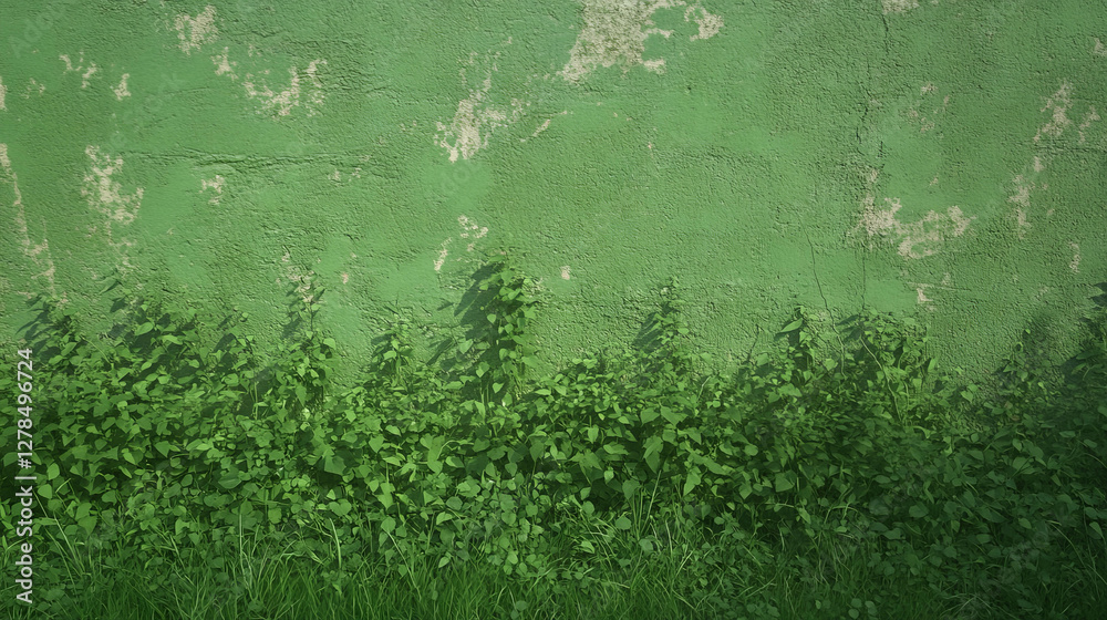 Rustic mud wall with grass and subtle green textured design for nature-inspired background Rustic mud wall with grass and subtle green textured design for nature-inspired background