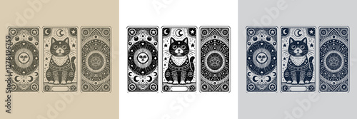mystical cat vector playing card tattoo design
