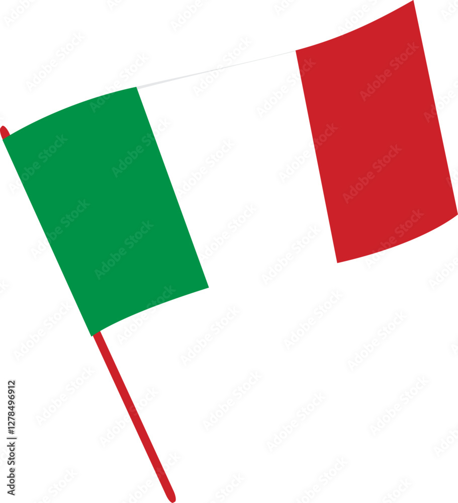 The national flag of Italy on a flagpole. Vector illustration with transparent background. The national flag of Italy on a flagpole. Vector illustration with transparent background.