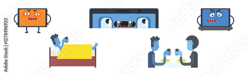 Smartphone Addiction and Bad Habit with Device Using Vector Set