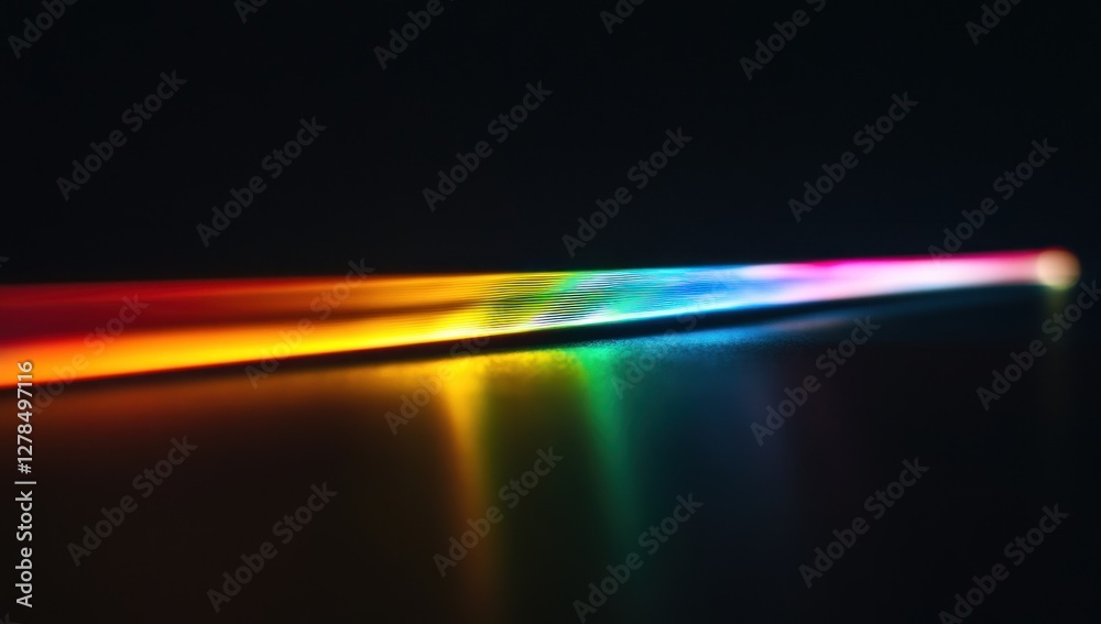 Obraz premium Colorful light beam reflecting on dark surface.
