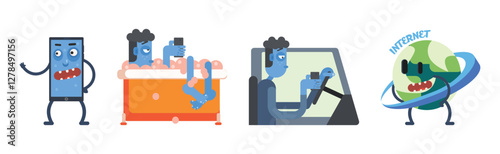 Smartphone Addiction and Bad Habit with Device Using Vector Set